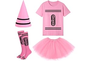 Clovilet 4 Pcs Halloween Crayon Costume Include Crayon Shirt,Tutu SKirt,Socks and Cone Hats for Women Group Dress Up
