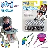 Toy Saver by PBnJ baby - Baby Toy Holder, Secure Rattles, Teethers, Toys, 2-Pack (Black Paisley/Gray Chevron)