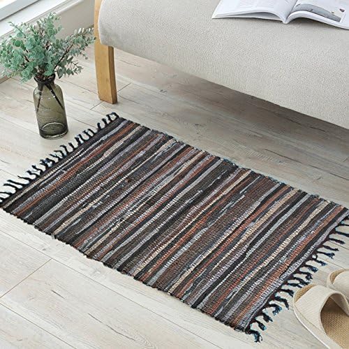 ANJUREN Multifunction Reversible Durable Color Stripe Area Rugs Rags Hand Woven Washable Runner Rug Carpet Mat Pad For Kitchen Bathroom Door Bedroom Apartment Sofa Window Bed Pet (27.6"X47.2", Coffee)