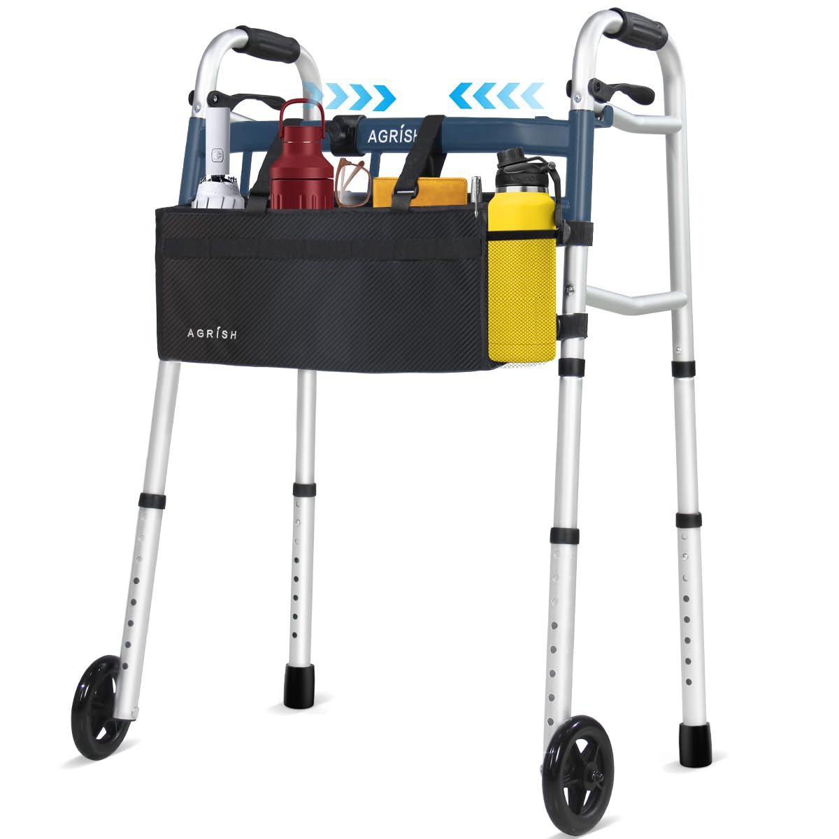 Photo 1 of Agrish Narrow Walkers with Storage Bag - Width Height Adjustable Walker, Lightweight Folding Walkers for Seniors Handicapped & Disabled, Up to 350 lbs
