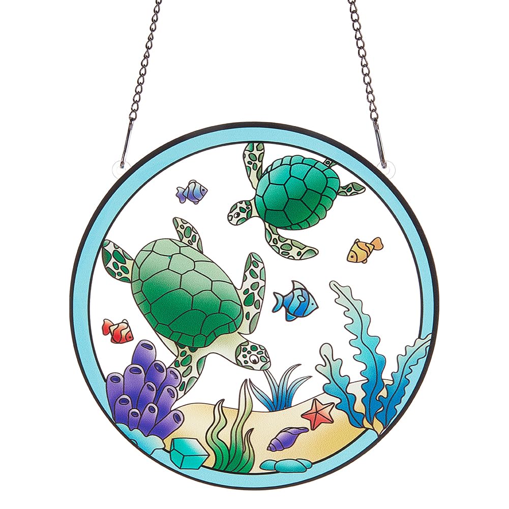 PLIGREAT Suncatchers Sea Fish Turtle Acrylic Stained Glass Sun Catcher Summer Patio Garden Hanging Tree Ornaments for Bedroom Living Room Window Decoration Wall Art Decor Housewarming Memorial Gifts