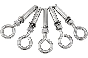 5 Pack M10*117mm Concrete Eye Bolt, PNXKTXO Eyebolt Screw Hooks Stainless Steel Wall Concrete Brick Anchor, Heavy Duty Eyebolts Expansion Lifting Ring Bolt Fastener 3/8"