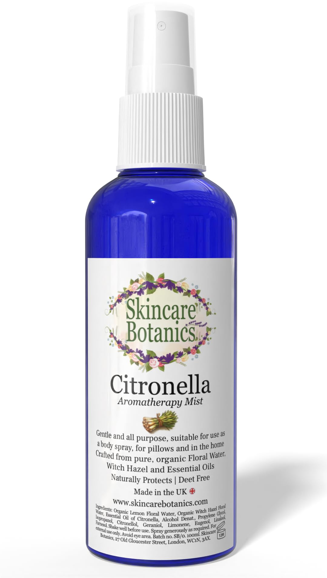 Skincare Botanics Citronella Spray | Natural Room, Pillow & Body Mist | Bug & Insect Repellent | Deet Free | 100ml