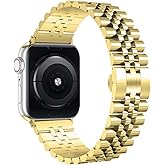 Wolait Compatible with Apple Watch Ultra 3/Ultra 2 Band 49mm 46mm 45mm 44mm 42mm,Stainless Steel Heavy iWatch Band with Butterfly Folding Clasp Link Bracelet for Series 11-1/SE3/2/Men,Gold