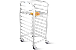BIEAMA 10-Tier Half Sheet Pan Rack, NSF Bun Pan Rack, Aluminum Bakery Rack, Commercial Kitchen Bakery Cooling Rack, Speed Rack with 4 Wheels for 18" x 13" Sheet Pan