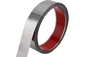 Taaizau Flexible Self Adhesive Metal Strip for Magnet, Strong Peel and Stick Ferrous Tape Roll for Workshop, Office, School and Home Decoration (Shiny Silver, 16.4ft x 1.6inch)