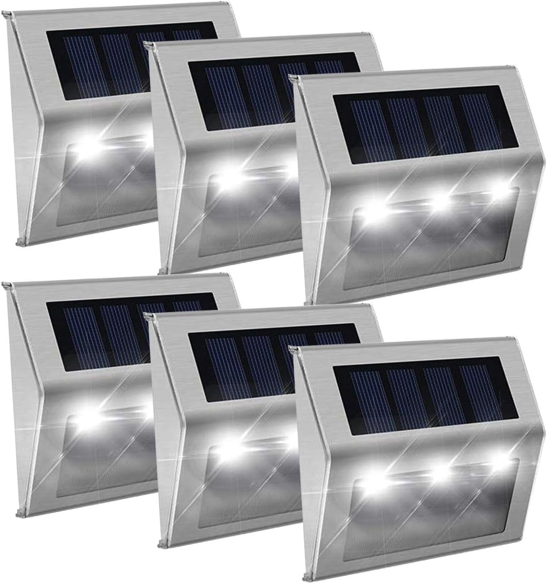 GVOREE Cool White Solar Fence Lights,Stainless Steel Decorative Lights LED Garden Lights,Waterproof Step Lights Wireless Outdoor Lights for Stair,Wall,Patio,Yard,Path,Fence,6Pack