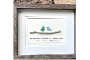 FCVJHU Dotmalls Coastal Love Notes,Friend Gift,Sea Glass Art,Best Friend Gift,Sea Glass Birds,Sea Glass Rainbow Birds,Sea Glass Art Framed,Handmade Sea Glass Artwork,Mini Sea Glass Frame Decor Gift (Color :