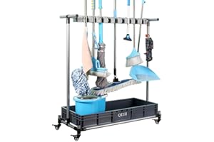 QTJH broom and mop holder put wet mops movable Commercial mop rack cleaning tool cart storage for garden garage organizer mop