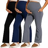 Coume 3 Pack Maternity Flare Leggings Dressy Pregnancy Maternity Pants over the Belly Work Pregnant Sweatpants with Pockets