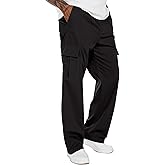 PEGENO Mens Cargo Pants Elastic Waist Drawstring Twill Hiking Pants with Multiple Pockets