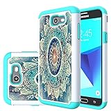 Galaxy J7 V Case, Galaxy J7 2017 Case, Galaxy J7 Sky Pro Case, Galaxy J7 Perx Case, MicroP Hybrid Dual Layer Silicone Plastic Armor Defender Phone Case for Samsung Galaxy J7V 2017 (Armor Green Flower)