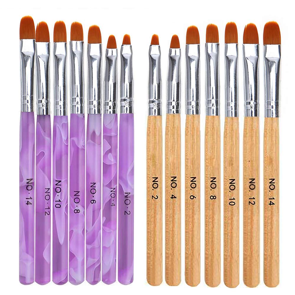 Mwoot 14 PCS Nail Painting Brush, Acrylic Nail Art Brush Set Nylon Hair Brush Pen Tool for Nail Art Design Painting Salon and DIY Purple