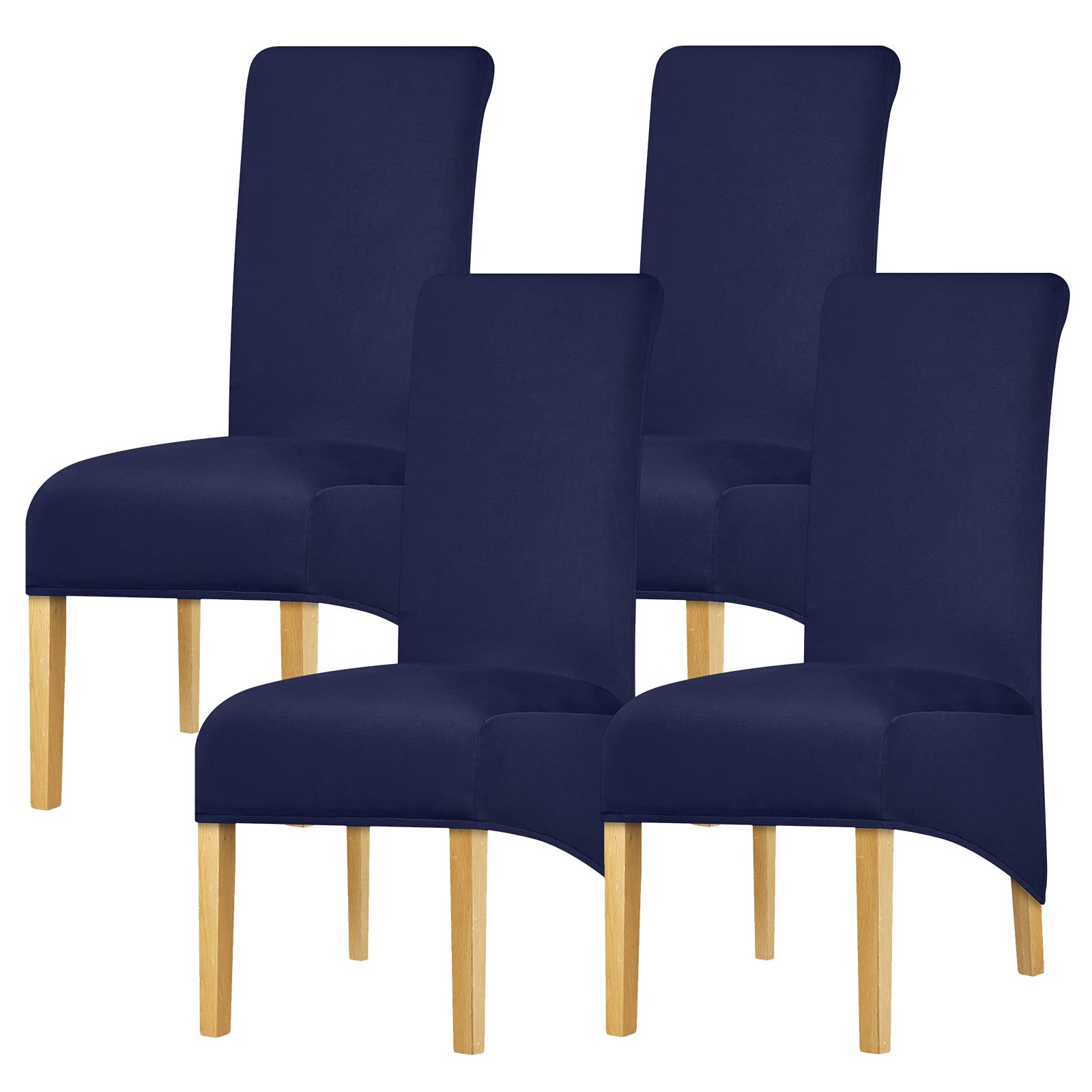 Leorate High Back Chair Cover Stretch Spandex Fabric Chair Slipcover XL Size Seat Cover for Home Dining Room Kitchen Hotel (Pack of 4, Navy)