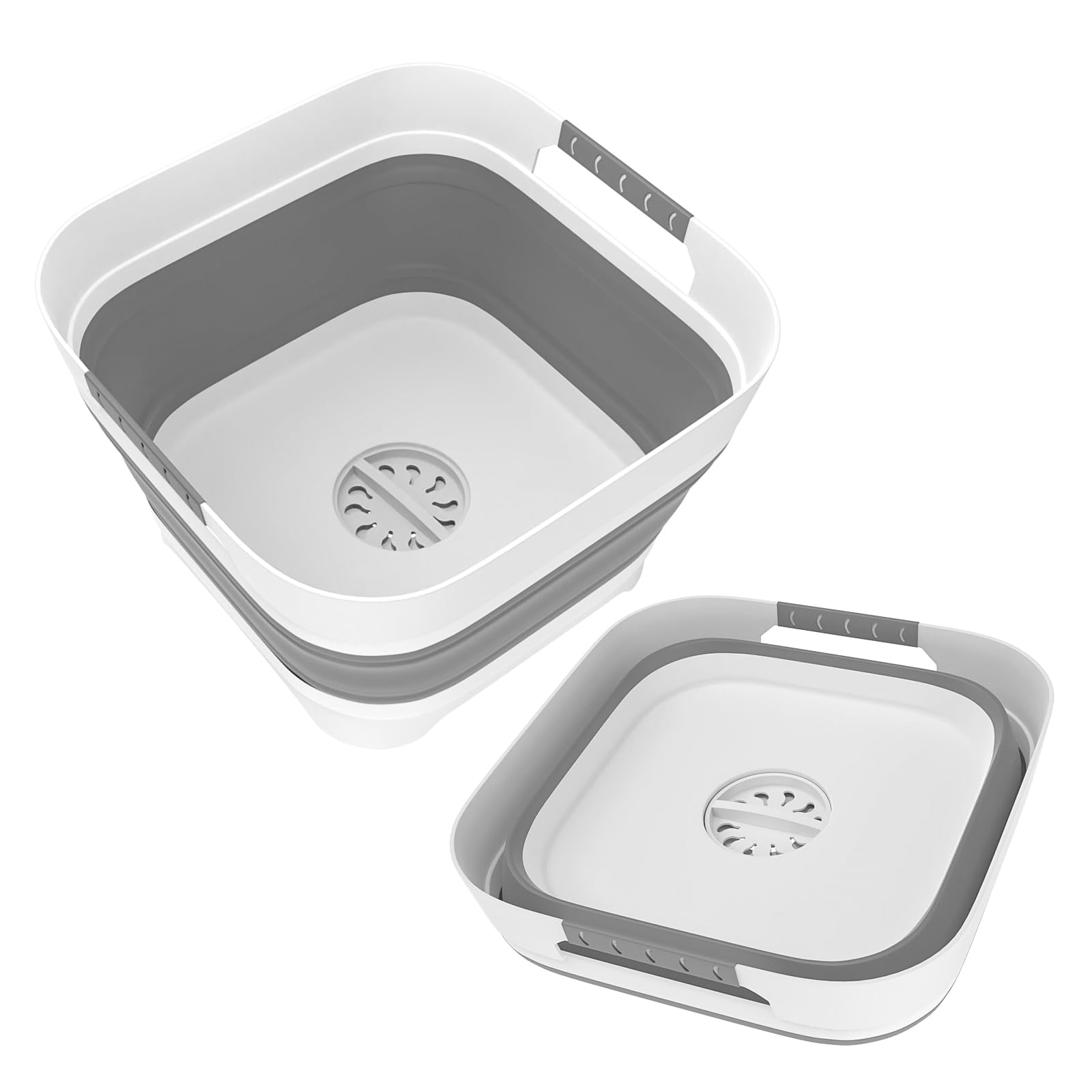 Photo 1 of 2.4 Gal(9L) Collapsible Dish Basin Bucket with Drain Plug Portable Sink Space Saving Multiuse Bottle Washing Basin Foldable Sink Tub for Kitchen Camping RV Vegetable Washing Dishes Upgraded