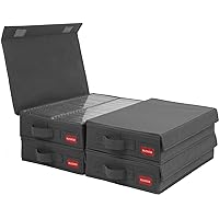 Stackable Tape Storage Boxes - Dust-proof Racks With Lid - Audio Cassette Holder Pack Of 4 Holds 192 Cases 16 34 X 9 25 X 3 4 Inches Grey