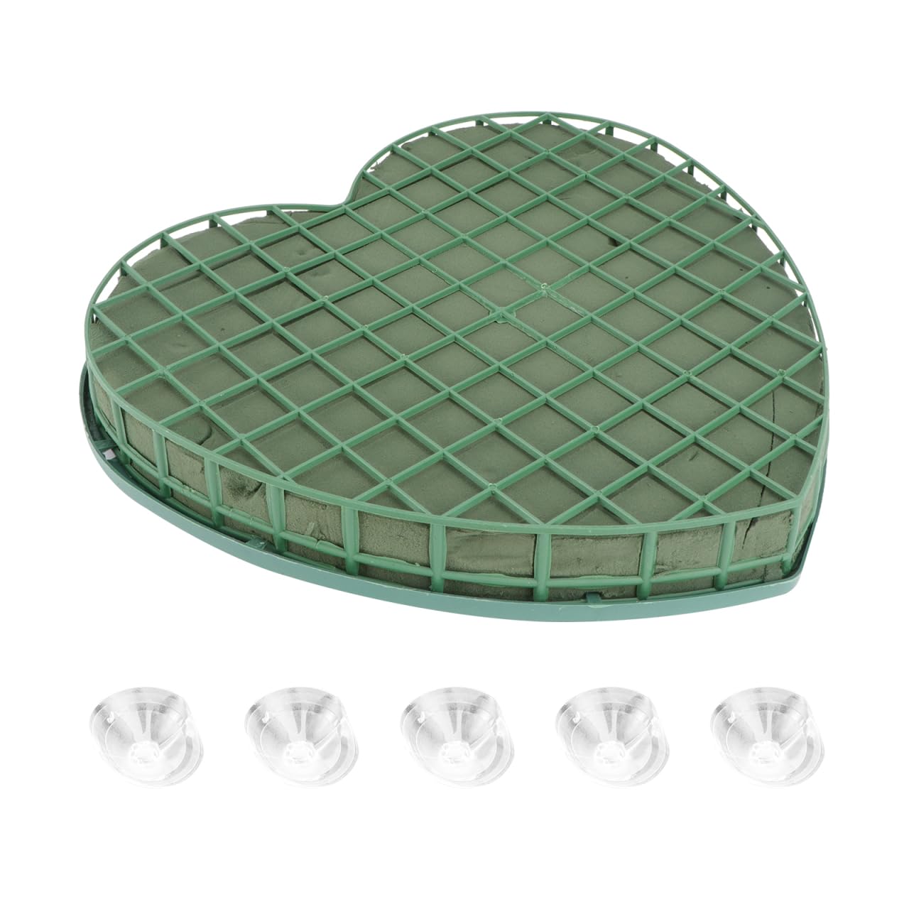 HEALLILY Heart Floral Foam Cage with Suction Cup for Wedding Car & Valentine Decoration, Green Wet Mud Holder for Fresh Flowers Centrepiece (32cm / 12.6")