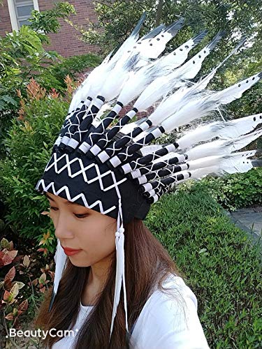 Native American Indian Feather Headdress Headwear 15.53-17.71inch(White) - Thumbnail 6