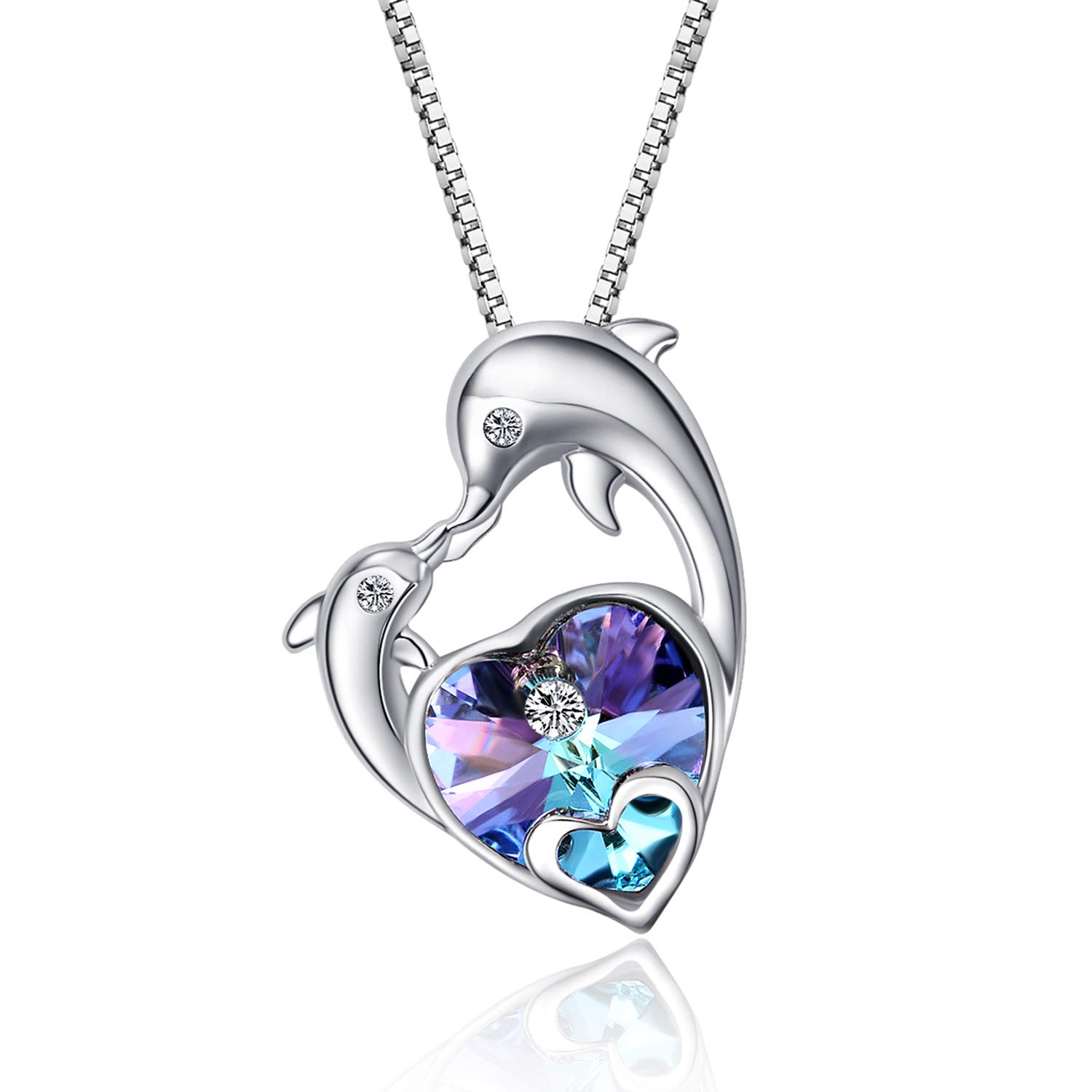 WINNICACA Dolphin Necklace Sterling Silver Purple Crystal Heart of Ocean Necklace Pendant Dolphin Jewellery for Women Mom Birthday Valentine's Day Gifts — image 1
