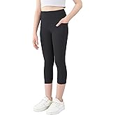 MEJING Girls Athletic Capri Leggings, Kids Yoga Pants with Pockets, Teen Girls Stretch Dance Running Workout Pants