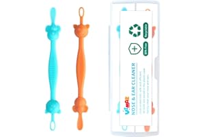 PNSHOL 2PCS Baby Nose and Ear Cleaner, Dual-Ended Booger Earwax Removal Tool with Clear Case for Infants Toddlers Boys Girls (Blue+Orange)