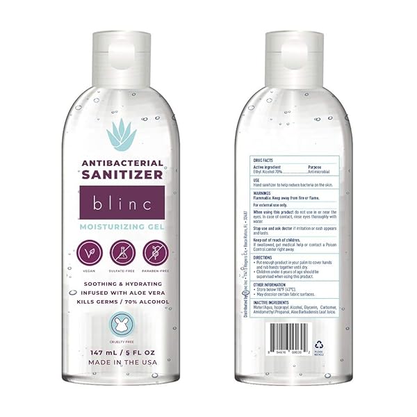 BLINC – ANTIBACTERIAL HAND SANITIZER WITH MOISTURIZING GEL, INFUSED WITH ALOE VERA, 5FL OUNCES, 8 BOTTLES