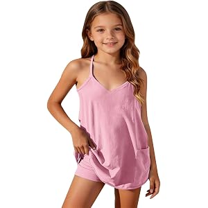 Girls Sleeveless Jumpsuits Summer Outfit Kids 2Pcs Spaghetti Straps Casual Athletic Short Romper Built-In Shorts with Pockets
