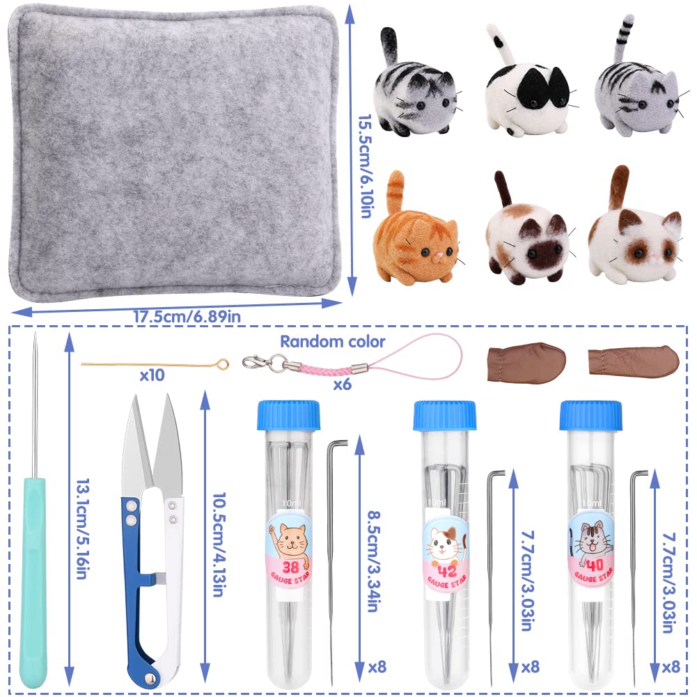 UOOU Needle Felting Beginners Kit with Box,Needles Felting Supplies with 24Pcs Felting Needles,Felting Pad,Wool Roving,DIY Needle Felting Cat Dolls