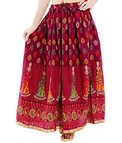 rangsthali women's cotton skirt (red_free size)
