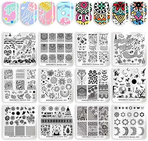 Born Pretty スタンピングネイルプレートセット 花 レース 雪 魚 スタンピングネイルアートツール スクエア 海 並行輸入品 ネイル フレンチ 業界no 1 12枚セット