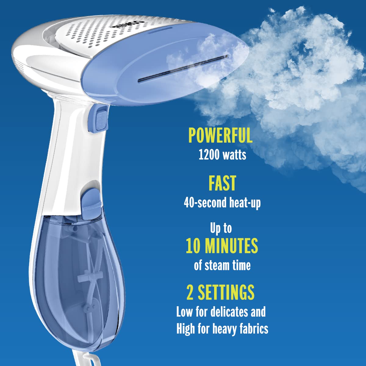 Conair Handheld Garment Steamer for Clothes, ExtremeSteam 1200W, Portable Handheld Design,White/Blue