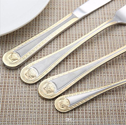 Venezia Collection 'Greek' 85-pc Luxury Flatware Set, Dining Silverware Cutlery Service for 12, Premium 18/10 Surgical Stainless Steel, 24K Gold-Plated Hostess Serving Set, Wood Storage Chest - Thumbnail 6