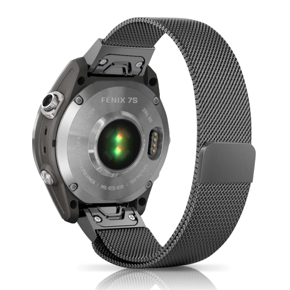 Niboow QuickFit 20mm Strap for Garmin Fenix 8 43mm/Fenix 7S Pro Solar/Epix 2 Pro 42mm, Stainless Steel Metal Watch Bands - Black