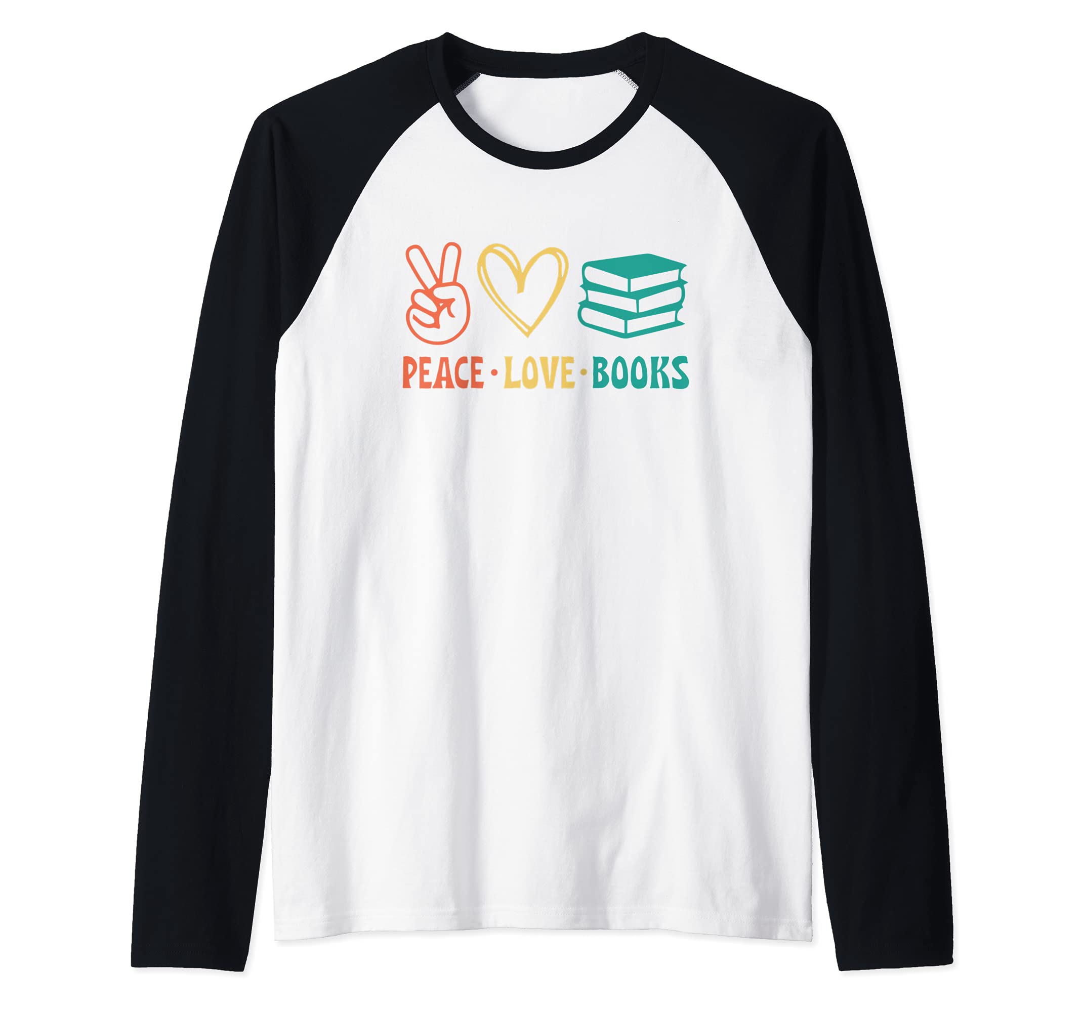 Peace Love Books Symbols Reading Quote Book Lover Raglan Baseball Tee