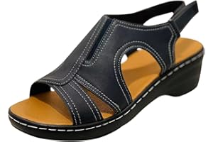 EFTCAL Women's Sadanar Orthopedic Arch Sandals Wedge Roman Sandals,Adjustable Ankle Strap Chunky Low Heel Casual Diabetic Walking Beach Sandals