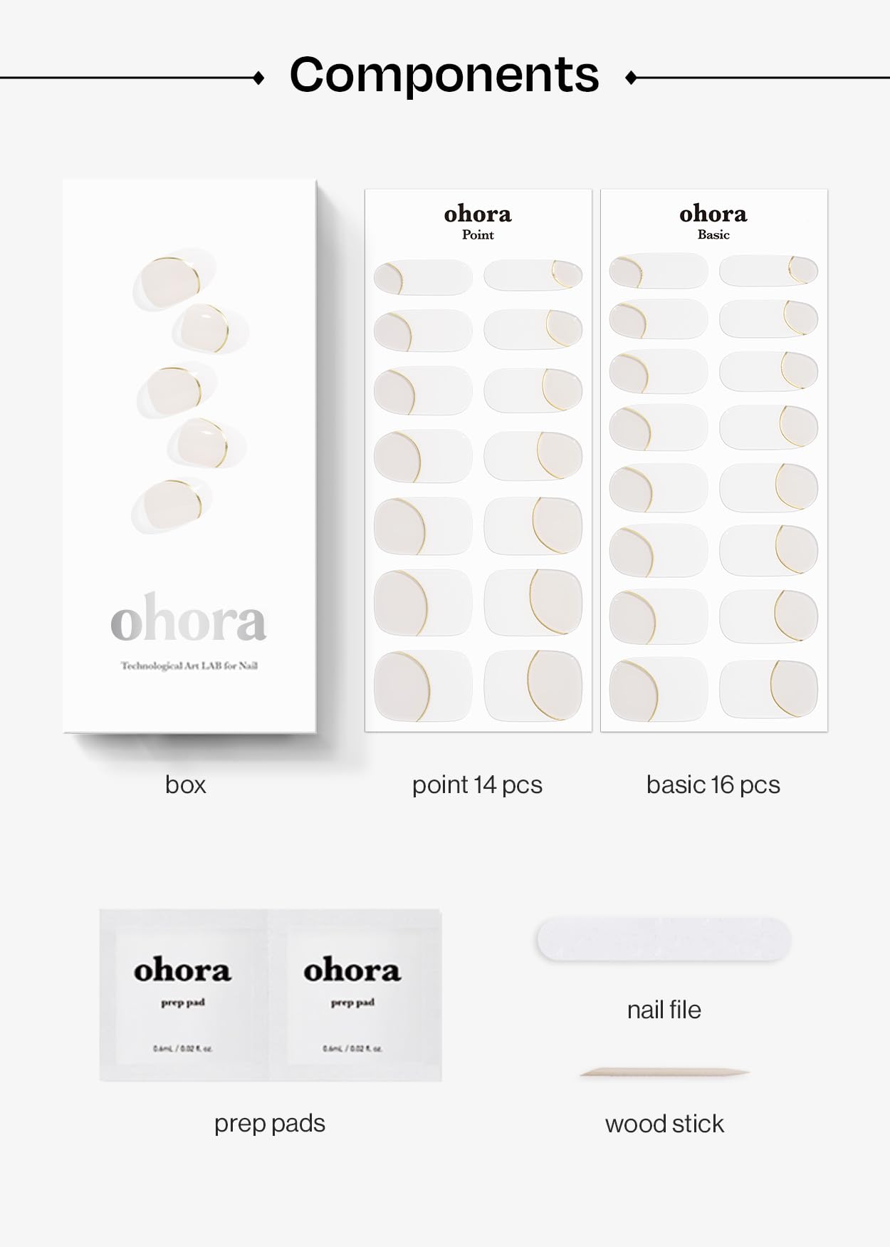 ohora Semi Cured Gel Nail Strips (N Sylph) - White, French, Works with Any UV/LED Lamps, Salon-Quality, Long Lasting, Easy to Apply & Remove - Includes 2 Prep Pads, Nail File & Wooden Stick - Image 6