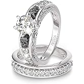 Jeulia 4Carat Women Curved Two Tone Skull Rings Men Sterling Silver White Diamond Bridal Ring Set Round Cut Halo Engagement Rings Cubic Zirconia Eternity Band Promise Wedding Anniversary