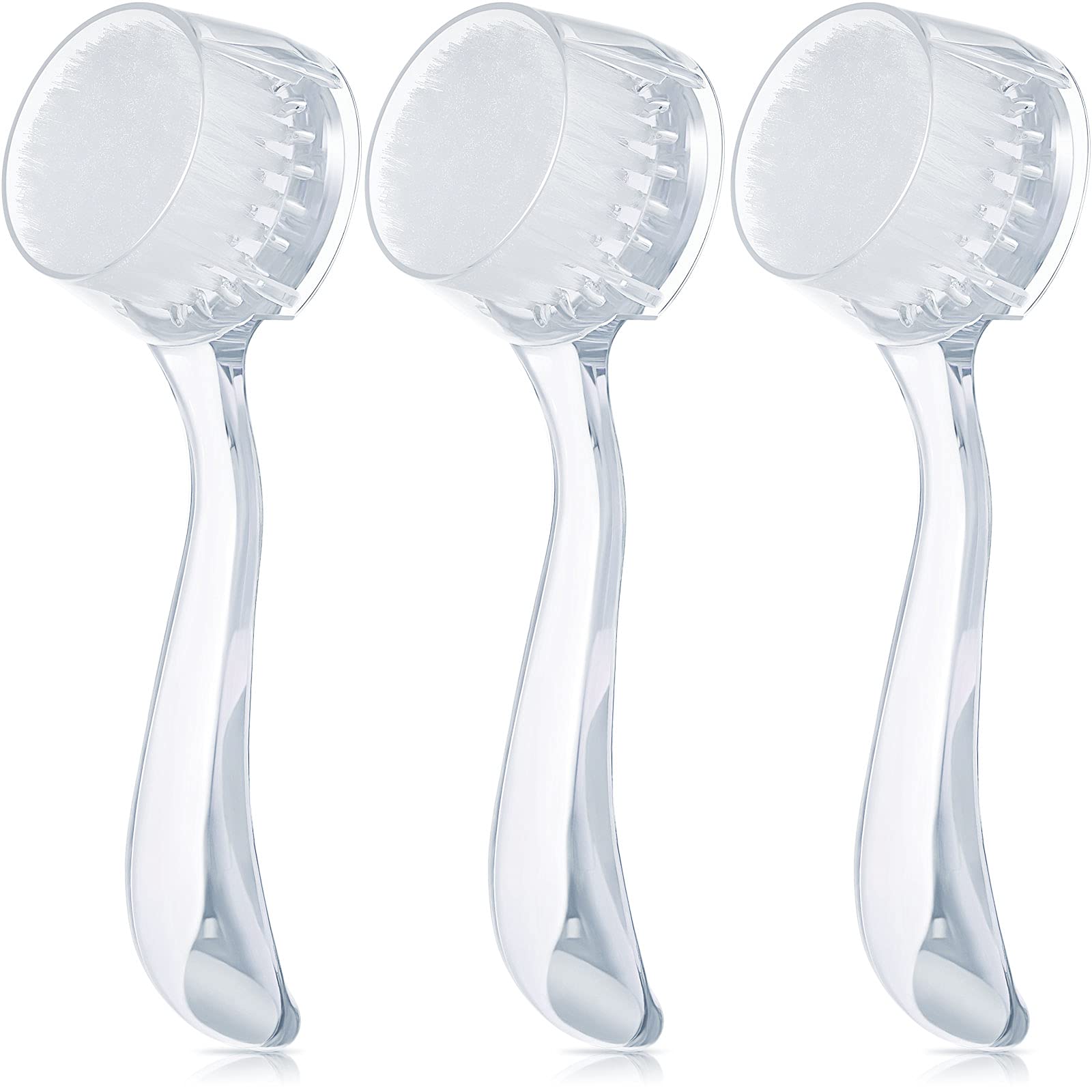 Patelai 3 Pcs Face Cleansing Brush Facial Manual Exfoliator Tool Soft Bristle Exfoliating Scrubber with Acrylic Handle Pore Deep Wash Brush for Makeup Removal Skincare Gentle Dead Skin Peeling