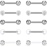 Incaton 14G 5 Pairs Nipple Rings Tongue Ring Surgical Steel Nipplerings Retainer Piercing Women Silver Straight Barbells 12mm-18mm