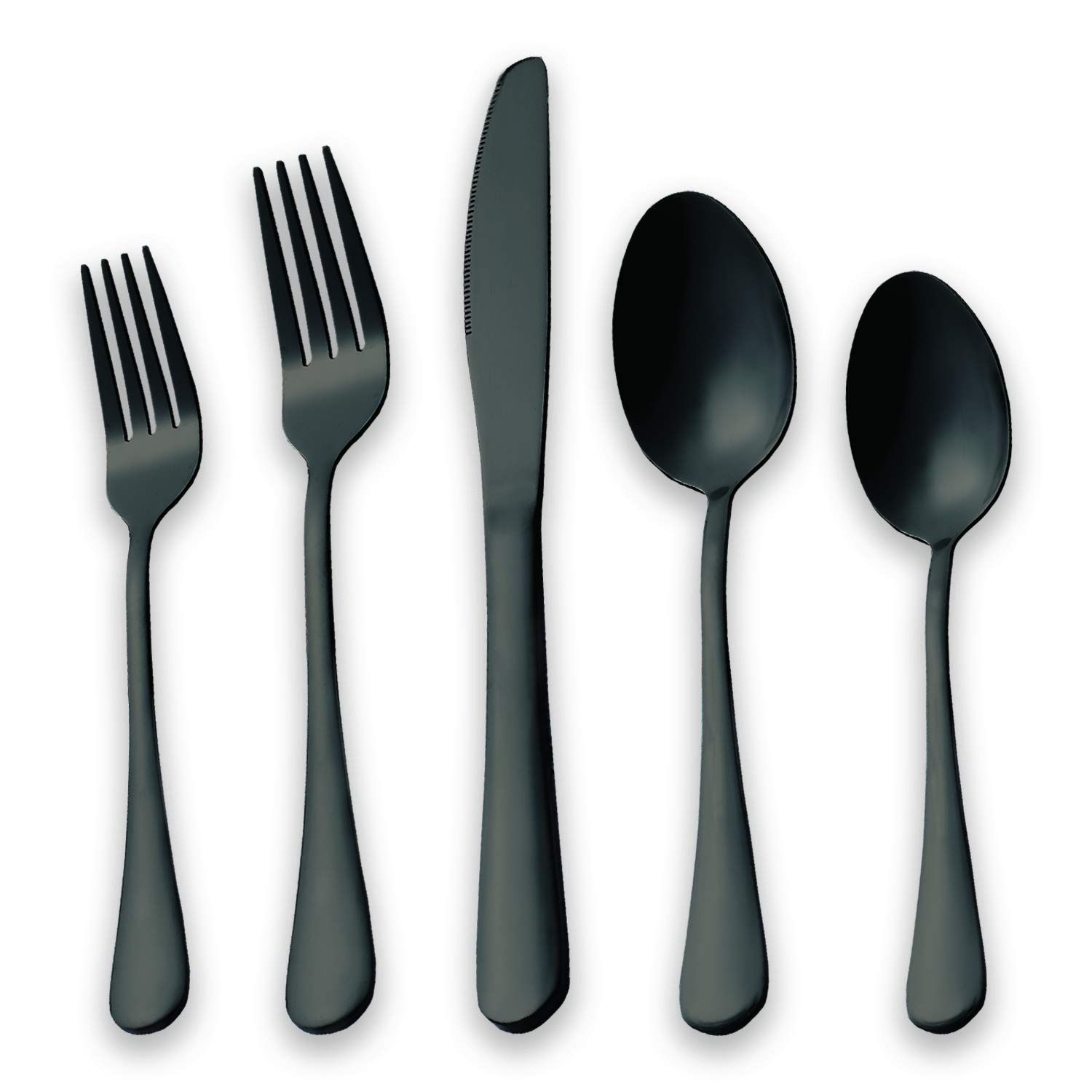 Black Flatware Set 20 Piece Service for 4, Black Titanium Plated