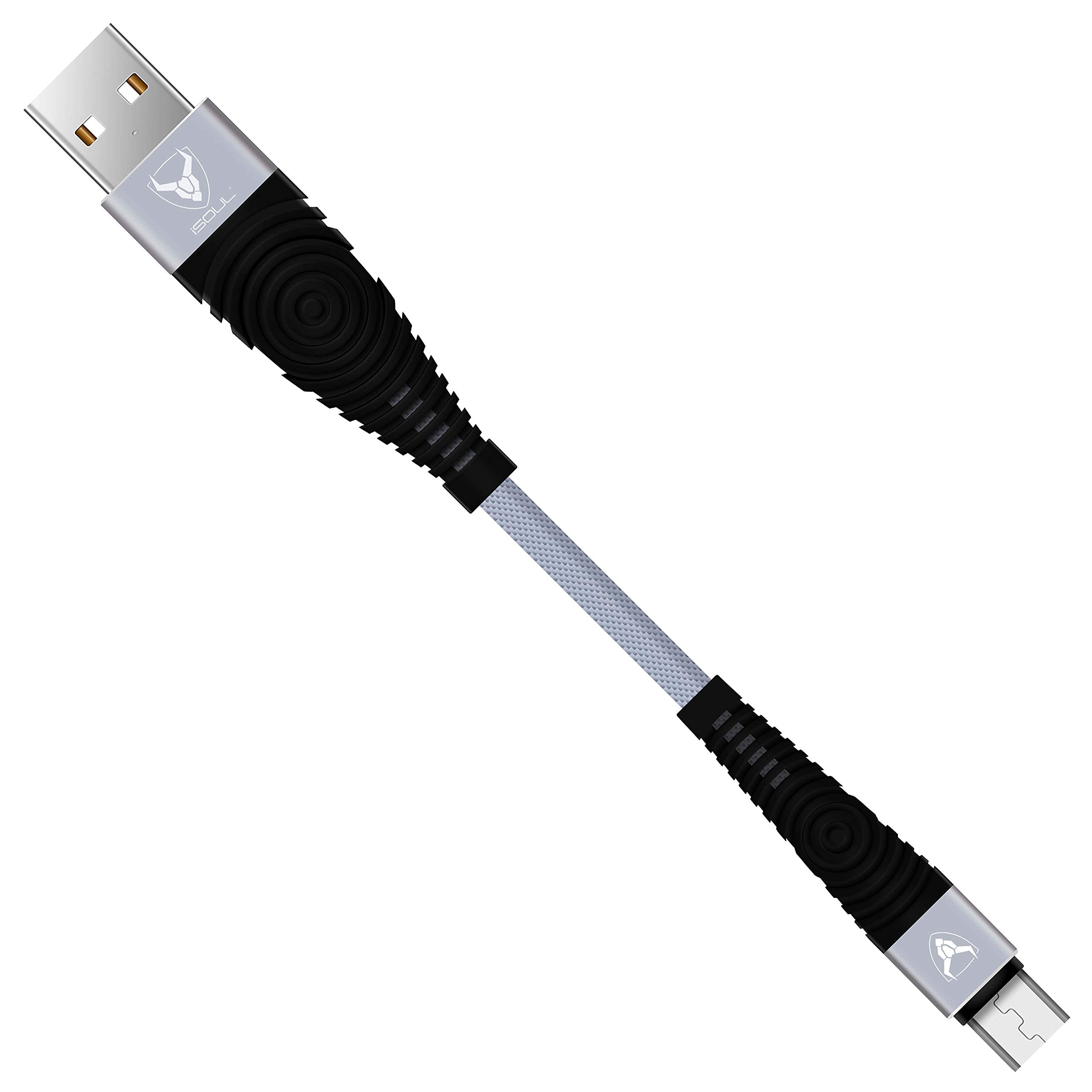 iSOUL Micro USB Cable [Heavy Duty] Nylon Braided Data Sync Fast Charger Charging Cable Lead Cord Compatible with Samsung, Nexus, Huawei, Sony, Android Smartphone, LG, HTC, PS4 and More (15cm, Grey)