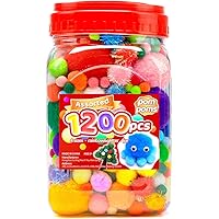 Iooleem Multi-Color Pom Poms, 1200pcs Assorted Size & Color, Pom Poms for Arts and Crafts, Pom Pom Balls with Wiggle Eyes in 