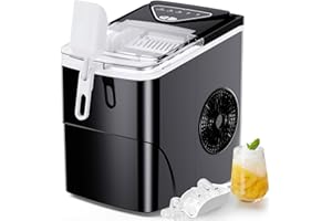 Totnz Countertop Ice Maker - Self-Cleaning Ice Machine, 26 Lbs in 24 Hrs, Compact Ice Makers with Ice Basket & Scoop, 2 Ice Sizes for Party/Dorm, Black