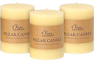 FUND AMLIGHT 3x4 Inch Ivory Pillar Candles Set of 3 - Decorative Unscented Pillar Candles, Long Burning Dripless Candles for Table Decor, Smokeless Large Pillar Candles for Wedding, Dinner, Rustic Home Decor