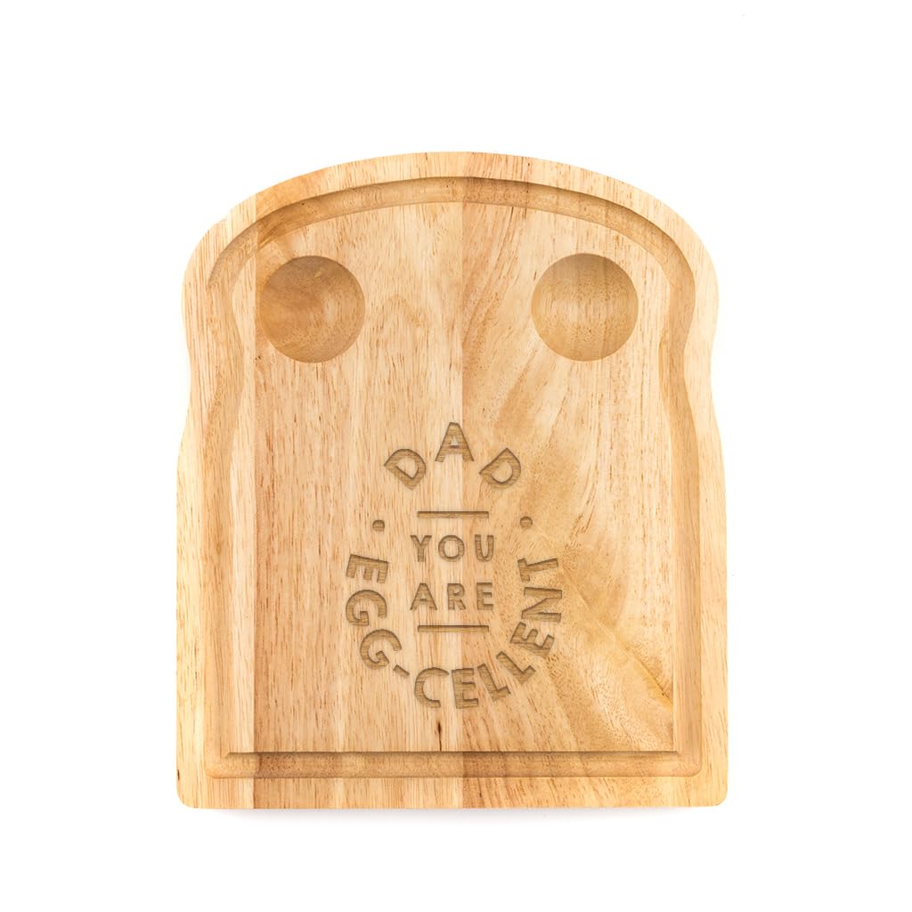 Dad You are Egg-Cellent' Breakfast Board - Unique Fathers Day - Funny Engraved Pun Design - Christmas Gifts for Dad - Engraved Serving Board with 2 Egg Cup Grooves