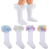 QHANSHIEE Baby Knee High Socks Girls Newborn Infants Toddlers Cotton Lace Ruffle Long Socks Baby Stockings Dress Sock,4 Pairs