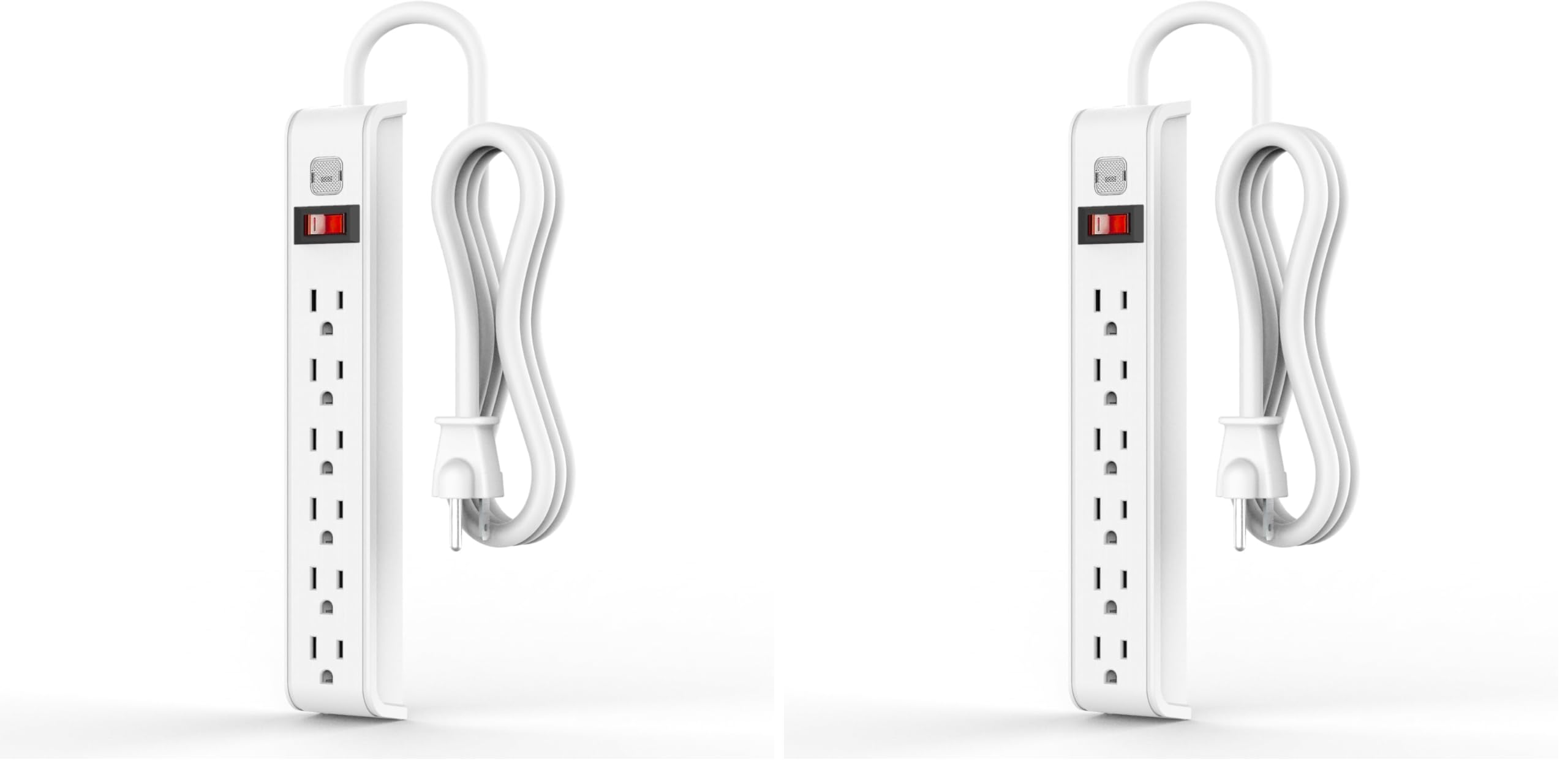 TiFFCOFiO Surge Protector Power Strip, 6 Feet Extension Cord, 600 Joules Surge Protection, Multiple Protection 6 Outlet Strip, 14 AWG Cord, 15A/1875W, ETL Listed (Pack of 2)