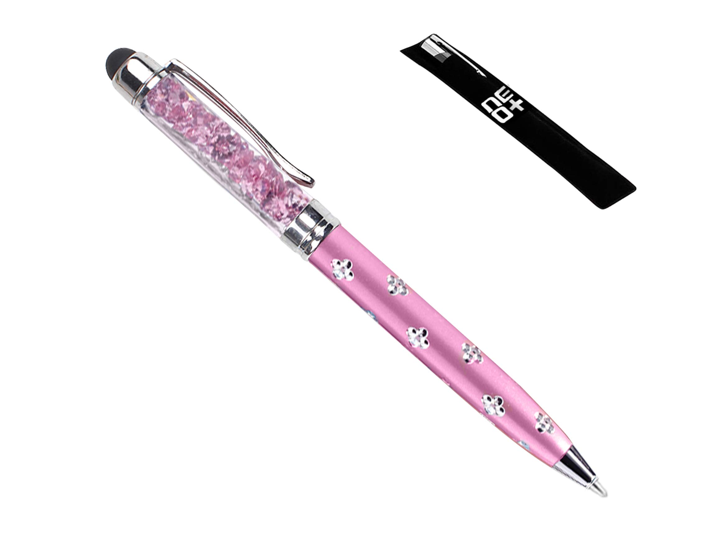 QUALITY 2-in-1 Capacitive Touchscreen Stylus and Ballpoint Pen with Crystals. FREE REFILL - UK SELLER (PINK)