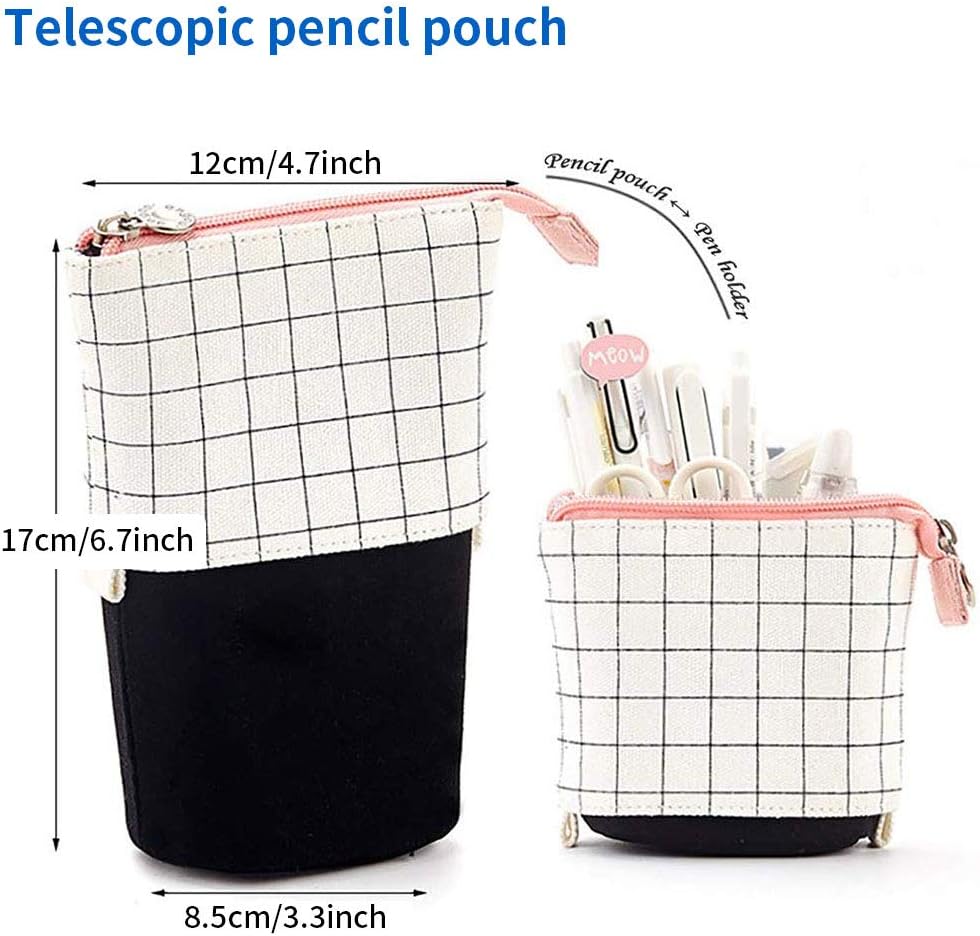 LEUYUAN Telescopic Pencil Pouch Bag Case, Transformer Stand Store Pencil Holder Canvas Cartoon Stationery Organizer with Zipper Closure - Image 3