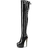Aachcol Womens Over The Knee Platform Stiletto Lace-up Boots Patent Leather Thigh High Zipper High Heel Party Dress Boots 5.9 Inches Heels